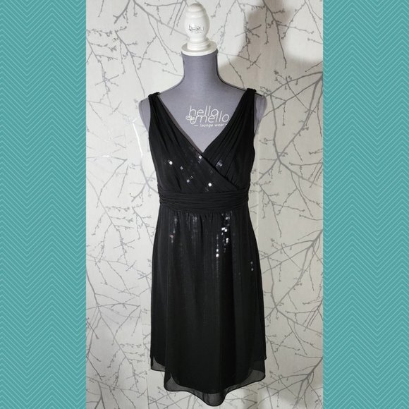 Ann Taylor NWT $289 Black Sequined Surplice Empire Waist Dress - Picture 1 of 6